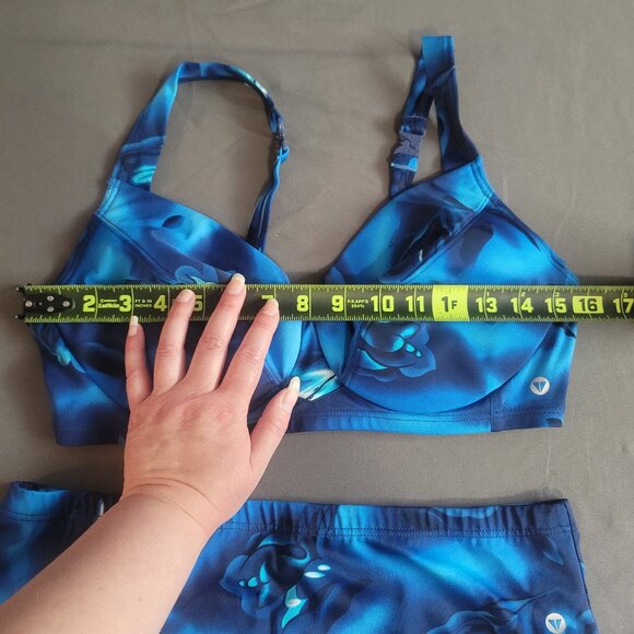 Vintage Y2K Bikini Set Womens 14/D38 Blue Floral High Waisted Adjustable Beach - Picture 3 of 12